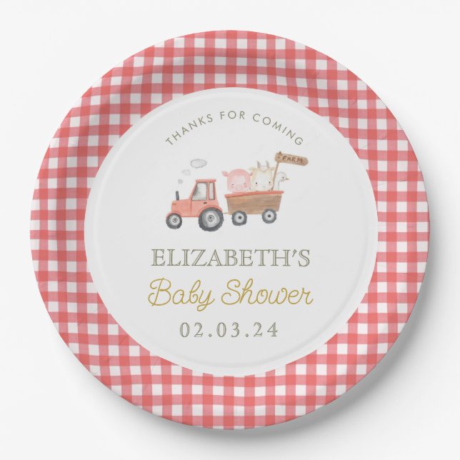 Cute Farm Animal Barnyard Baby Shower Paper Plate (Front)