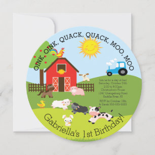 Cute Farm Animal Birthday Party Invitation