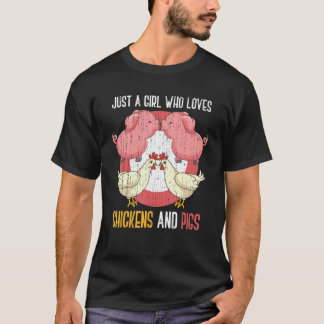 Cute Farm Animal  Farmer Girls Women Pig Chicken T-Shirt