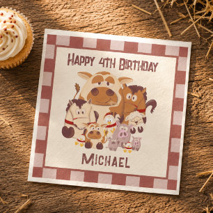 Cute Farm Animal Kid Barnyard Birthday  Napkin