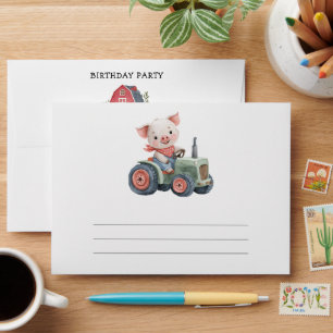 Cute Farm Animal Pig Tractor Birthday Party Envelope