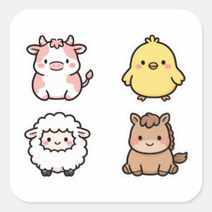 Cute Farm Animal Stickers 4 Pack Cow Chick Sheep