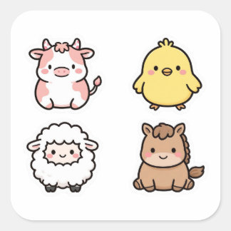 Cute Farm Animal Stickers 4 Pack | Cow Chick Sheep