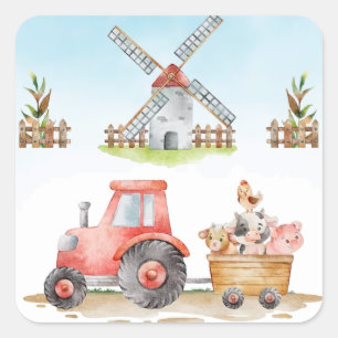 Cute Farm Animals 1st Birthday Party Square Sticker