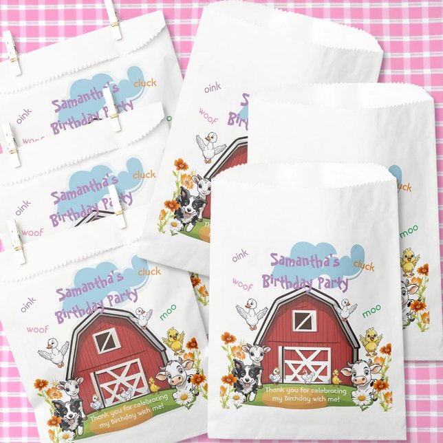 Cute Farm Animals and Red Barn Birthday Party Favour Bag (Creator Uploaded)