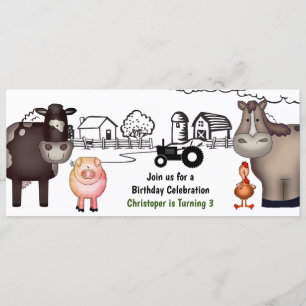 Cute Farm , Animals and Tractor Birthday Invitation
