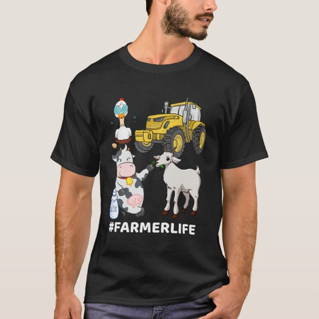 Cute Farm Animals And Tractor  Farmer & Farming T-Shirt (Front)