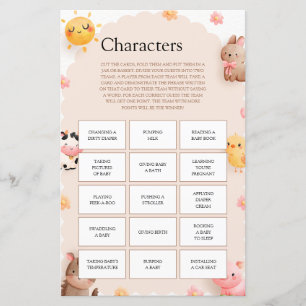 Cute Farm Animals Baby Shower Game Characters