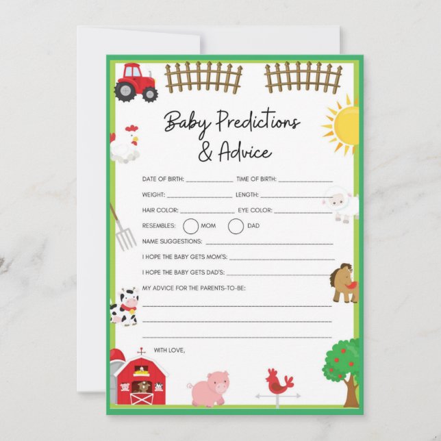 Cute Farm Animals Baby Shower Game Invitation (Front)