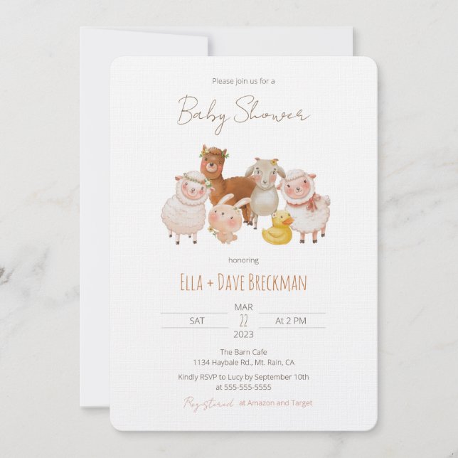 Cute Farm Animals Baby Shower Invitation (Front)