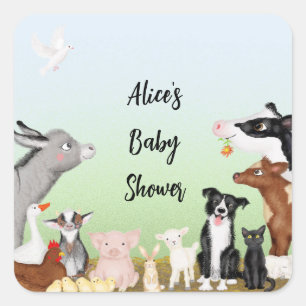 Cute farm animals baby shower sticker