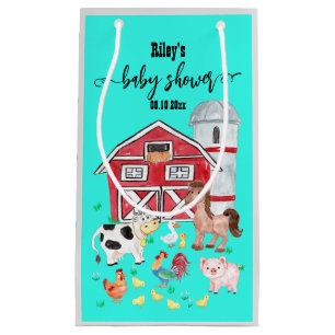 Cute Farm Animals Baby Shower Teal Small Gift Bag