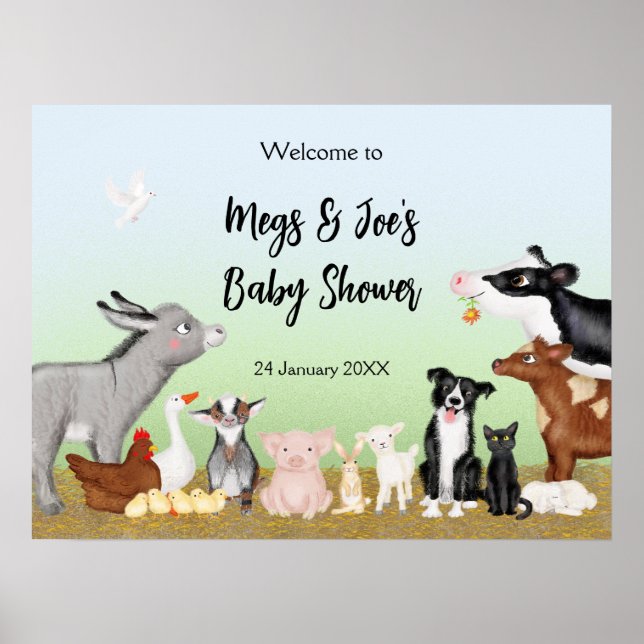 Cute farm animals baby shower welcome sign (Front)