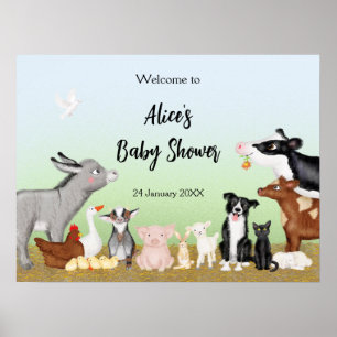 Cute farm animals baby shower welcome sign/poster poster