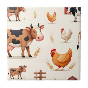 Cute Farm Animals Barn Pattern Ceramic Tile