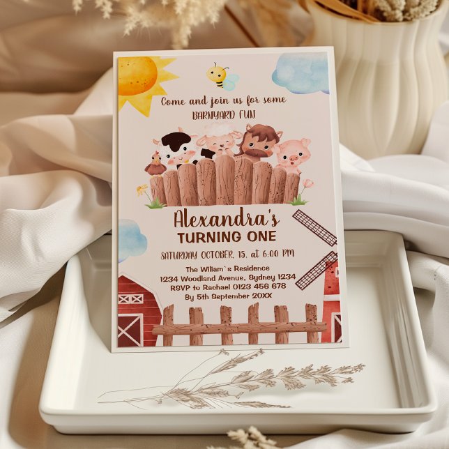 Cute Farm Animals Barnyard 1st Birthday  Invitatio Invitation (Creator Uploaded)