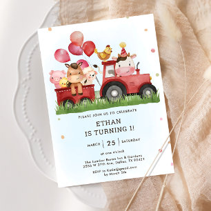 Cute Farm Animals Barnyard 1st Birthday Party Invitation