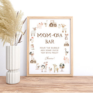 Cute Farm Animals Barnyard Baby Shower Mum-osa Bar Poster