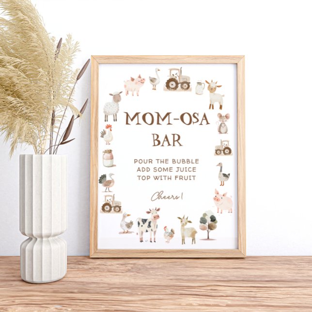Cute Farm Animals Barnyard Baby Shower Mum-osa Bar Poster (Creator Uploaded)