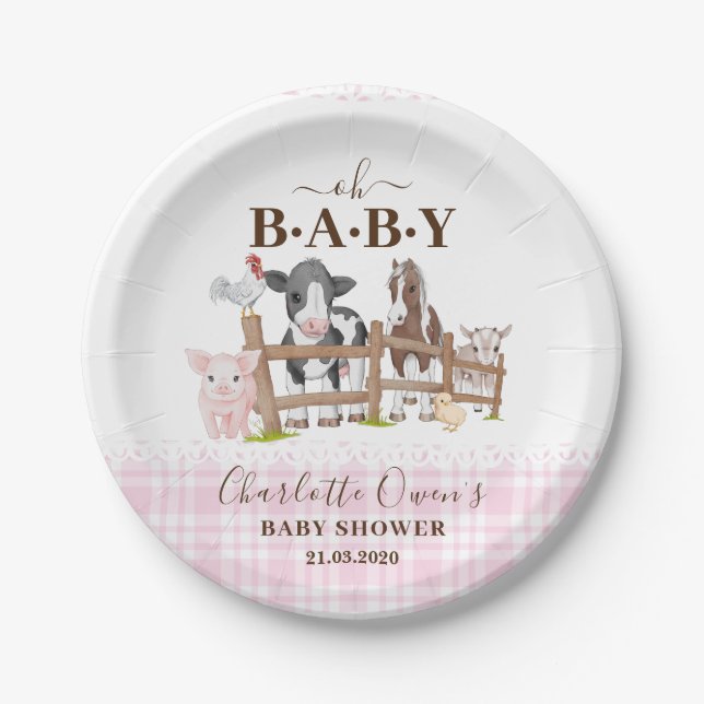 Cute Farm Animals Barnyard Baby Shower Paper Plate (Front)