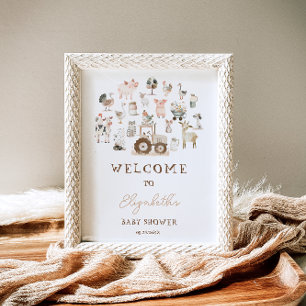 Cute Farm Animals Barnyard Baby Shower Welcome Poster