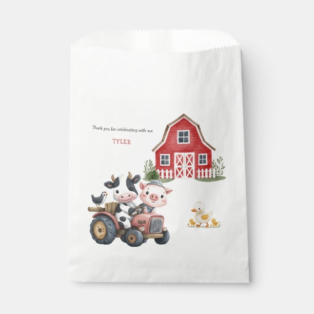 Cute Farm Animals Barnyard Birthday Party Favour Bag (Front)