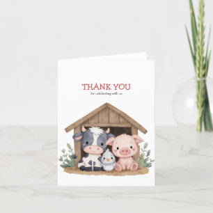 Cute Farm Animals Barnyard Birthday Party Thank You Card
