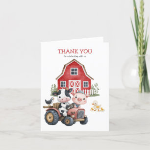 Cute Farm Animals Barnyard Birthday Party Thank You Card