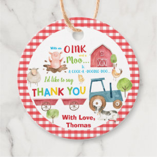 Cute Farm Animals Barnyard Birthday Thank You  Favour Tags