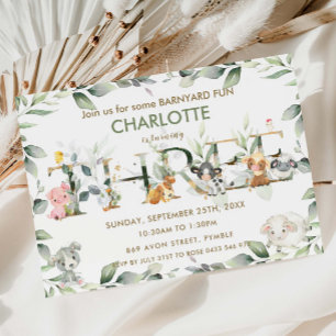 Cute Farm Animals Barnyard Greenery 3d Birthday Invitation
