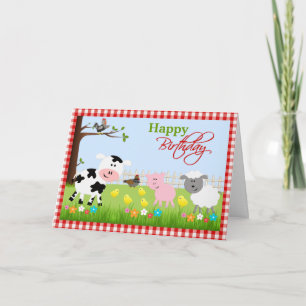 Cute Farm Animals Birthday Greeting Card