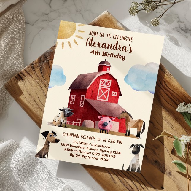 Cute Farm Animals Birthday Party Barnyard Bash Invitation (Creator Uploaded)