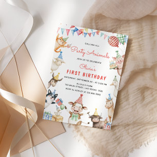 Cute Farm Animals Birthday Party Barnyard Invitation