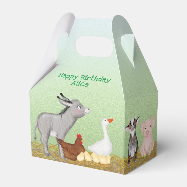 Cute farm animals birthday party gable favor box (Back Side)