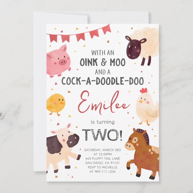 Cute Farm Animals Birthday Party Invitation (Front)