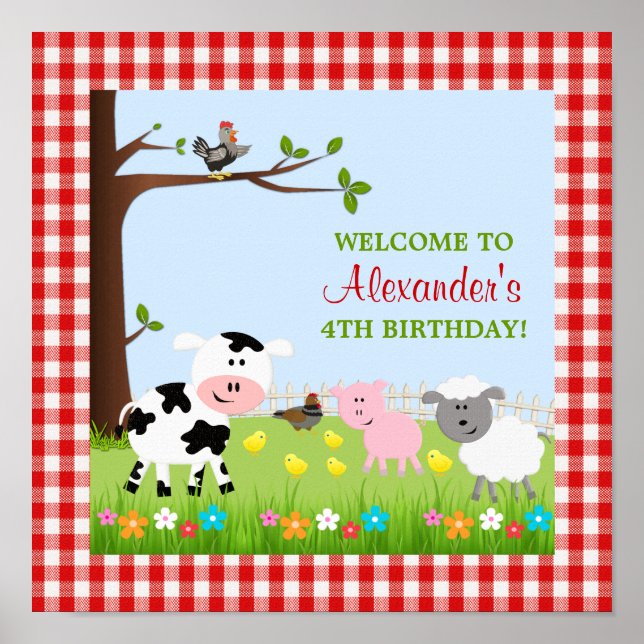 Cute Farm Animals Birthday Party Poster (Front)