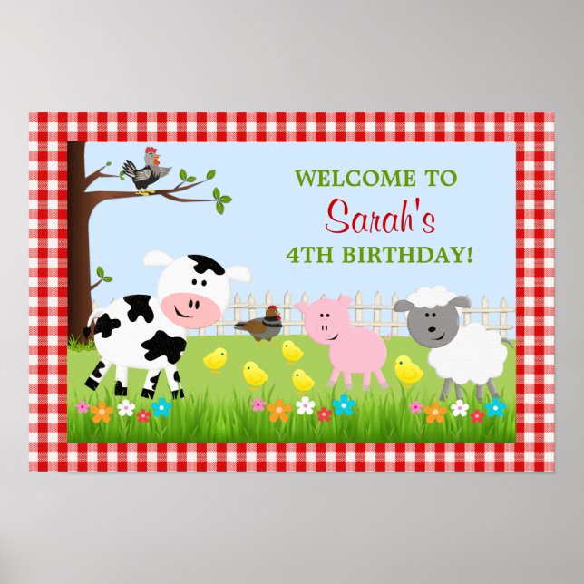 Cute Farm Animals Birthday Party Poster (Front)