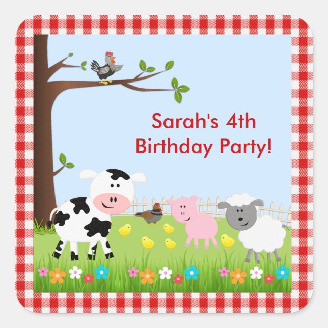 Cute Farm Animals Birthday Party Sticker (Front)