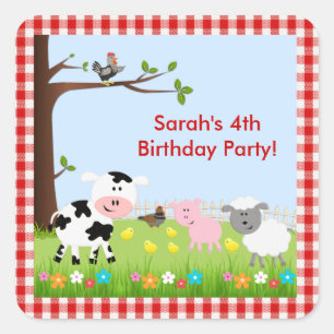 Cute Farm Animals Birthday Party Sticker