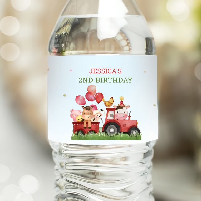 Cute Farm Animals Birthday Party Water Bottle Label (Creator Uploaded)