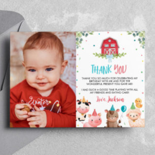 Cute Farm Animals Birthday Photo Thank You Card
