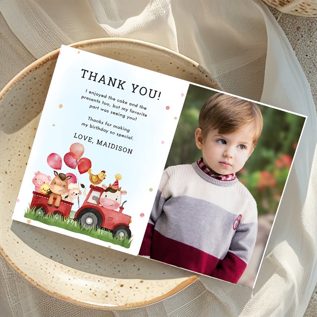 Cute Farm Animals Birthday Photo Thank You Card (Creator Uploaded)