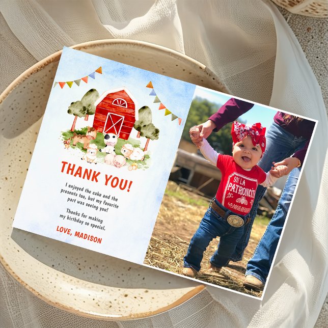 Cute Farm Animals Birthday Photo Thank You Card (Creator Uploaded)