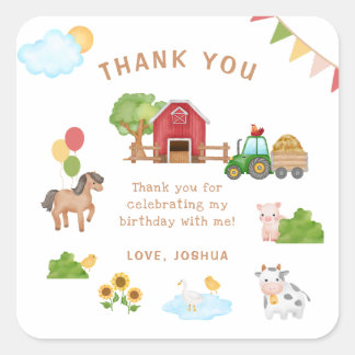 Cute Farm Animals Birthday Thank You Favour Sticke Square Sticker