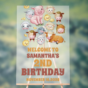 Cute Farm Animals Birthday Welcome Frosted Acrylic Sign
