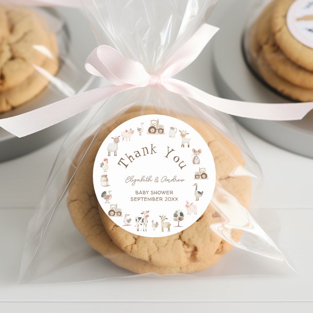 Cute Farm Animals Boho Baby Shower Thank You  Classic Round Sticker (Creator Uploaded)