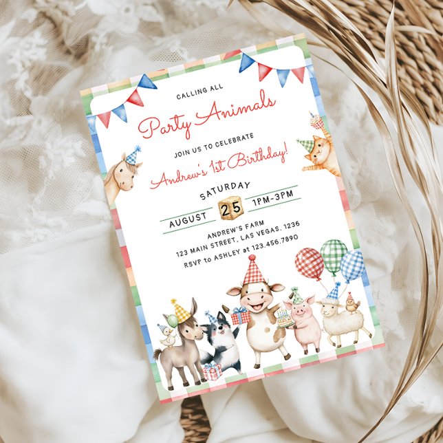 Cute Farm Animals Calling All Party 1st Birthday  Invitation (Creator Uploaded)
