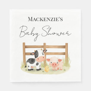 Cute Farm Animals Cow, Pig, and Chick Baby Shower Napkin