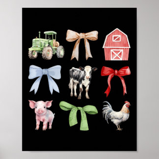 Cute Farm Animals Cow Pig Chicken Coquette Farmer  Poster