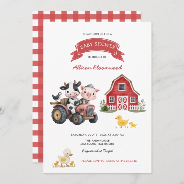 Cute Farm Animals Farmhouse Baby Shower Invitation (Front/Back)